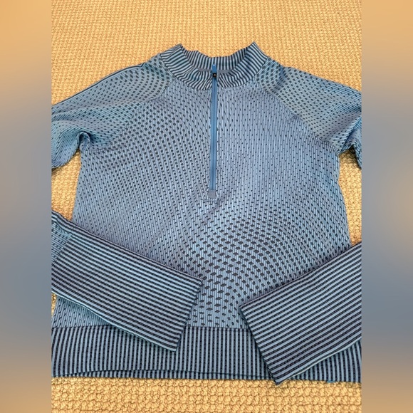 Lululemon Rest Less Cropped Half-Zip Top Jacket Thumbholes Grid Blue - Picture 3 of 9